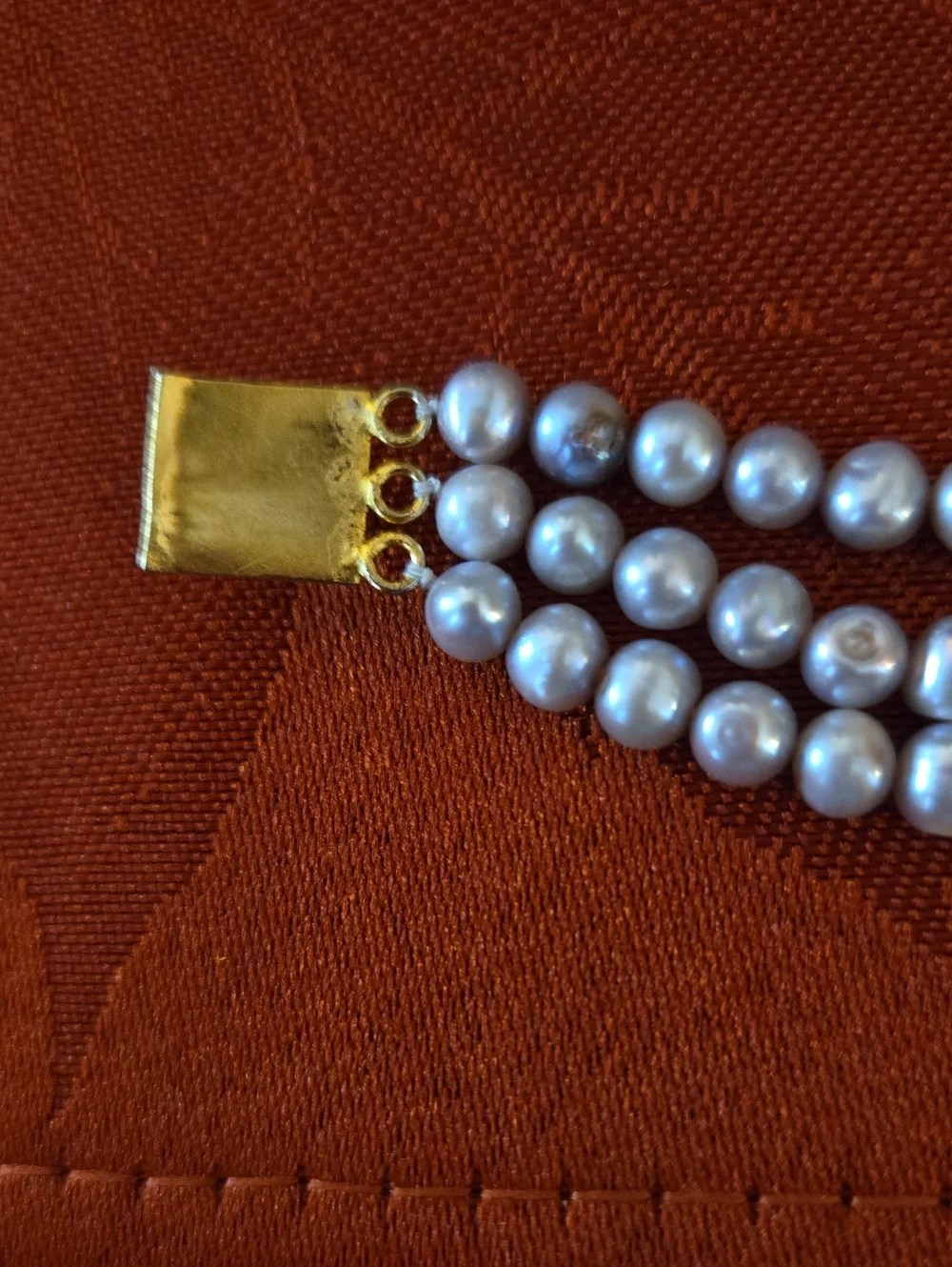 Triple-Row Pearl Bracelet with Gold Crystal Accents